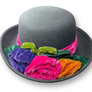 Vintage Toucan New York Bowler Derby Fedora Hat 100% Wool Felt Flowers Made USA